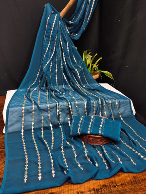 Sayal Creation Self Design Daily Wear Georgette Saree(Blue)
