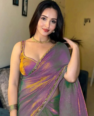 BRAHMSHAKTI Embellished Bollywood Tissue, Pure Silk Saree(Purple)