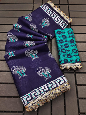 Tasrika Printed Daily Wear Cotton Blend Saree(Blue)