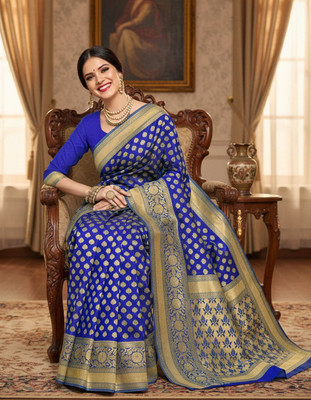 Sariya Woven Banarasi Silk Blend Saree(Blue)