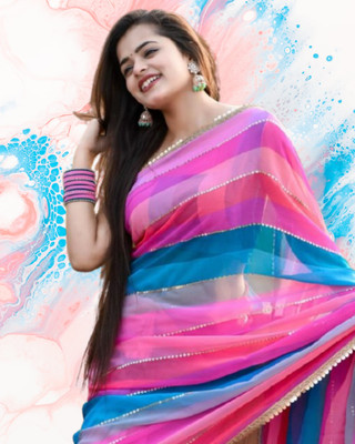 SHOBHTESH Striped Leheria Georgette Saree(Multicolor)