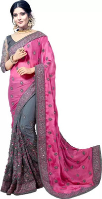 VKARAN Embroidered Bollywood Net Saree(Pink)