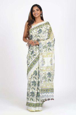 Soor Panchi Digital Print Banarasi Cotton Linen Saree(Green)