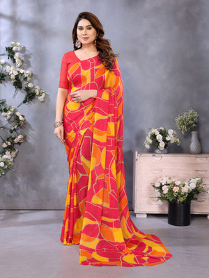 Vichitra Printed Bollywood Chiffon Saree(Red)