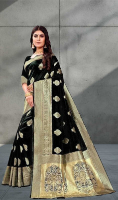 Om Creation Embellished Banarasi Polyester Saree(Black)