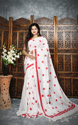 SUDIPTO SAREE HUB Woven Tant Handloom Pure Cotton Saree(White)