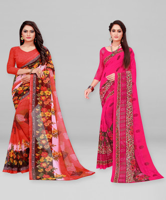 Divastri Solid/Plain Daily Wear Georgette Saree(Pack of 2, Cream)