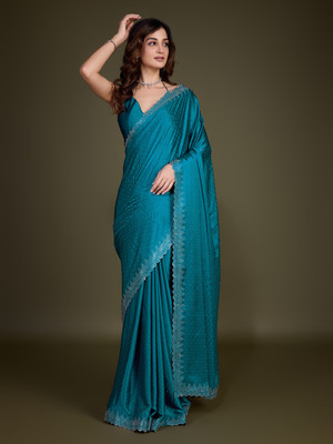 Trendmalls Solid/Plain Bollywood Chiffon Saree(Dark Blue)