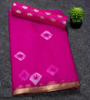 TIARAA Printed Bandhani Chiffon Saree(Magenta)