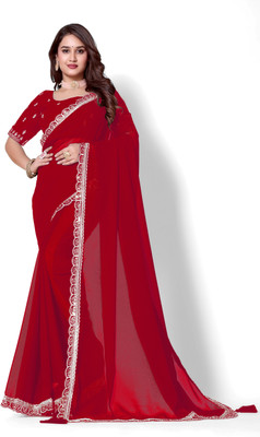 SROLY Embroidered Bollywood Georgette Saree(Red)
