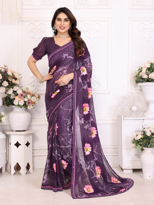 THE URBAN DIVA Printed Bollywood Georgette Saree(Purple)