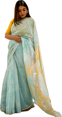 StyleDeal Digital Print Bollywood Cotton Linen Saree(Light Green)