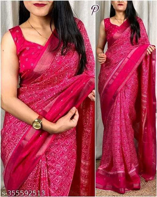 SILK VISTA Printed Daily Wear Silk Blend Saree(Pink)