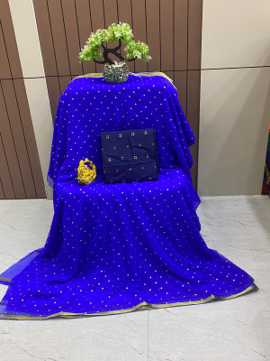 Triveni Fab Polka Print Daily Wear Chiffon Saree(Blue)
