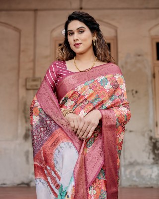 maharani couture Digital Print Kalamkari Silk Blend Saree(Multicolor)