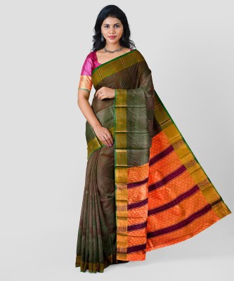 WOODLOOM Self Design, Woven Handloom Silk Blend, Cotton Blend Saree(Magenta, Green)