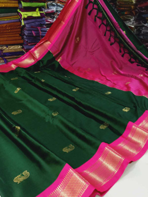 EBAAD TEXTILE Embroidered Paithani Cotton Silk Saree(Dark Green)