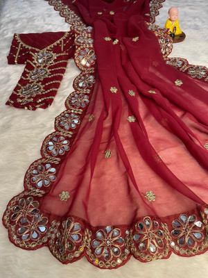 VRLOOKMEFASHION Embroidered, Self Design Bollywood Georgette Saree(Red)