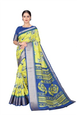 venisha creation Floral Print Bollywood Pure Silk Saree(Yellow)