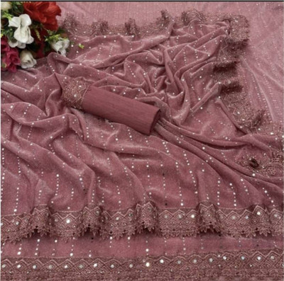 Darshita International Embellished Bollywood Lycra Blend Saree(Maroon)