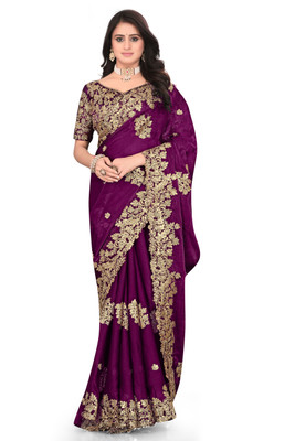 Brahmani Creation Embroidered Kanjivaram Silk Blend Saree(Maroon)