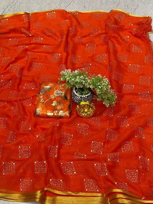 HouseOfCommon Embellished Bollywood Polyester Saree(Orange)