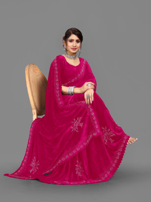 hutah Self Design, Woven Mysore Velvet Saree(Pink)
