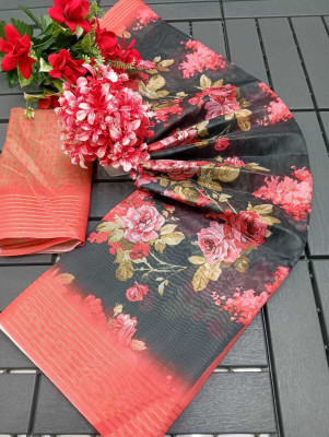 HouseOfCommon Floral Print Kanjivaram Chanderi, Pure Silk Saree(Multicolor)