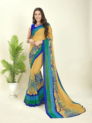 Moda Rapido Printed Daily Wear Georgette Saree(Green)