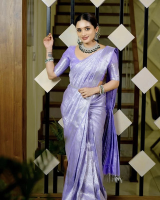 AVANTIKA FASHION Woven Kanjivaram Pure Silk, Art Silk Saree(Purple)