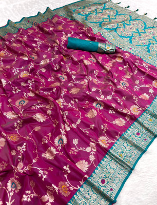 Sindharat Fashion Printed Banarasi Cotton Silk Saree(Purple)