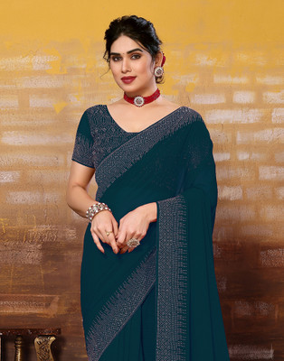 Samah Dyed, Self Design Bollywood Georgette Saree(Blue)