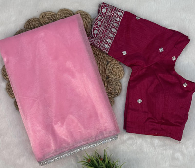 PATTARI Embroidered Bollywood Net Saree(Pink)