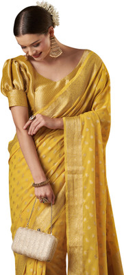 Akhilam Woven Banarasi Georgette Saree(Yellow)