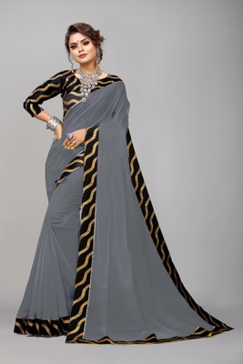 ALLIOOP Self Design, Temple Border, Striped, Solid/Plain Bollywood Georgette Saree(Grey)