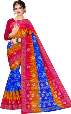 ARTFULTHREADS Printed, Graphic Print Sambalpuri Pure Cotton Saree(Multicolor)