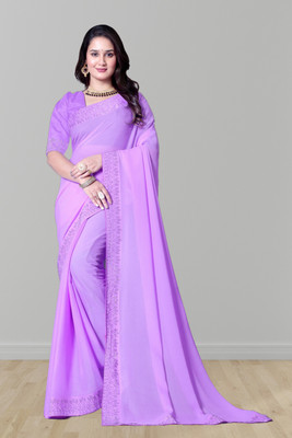 Lajamani Fashion Self Design, Solid/Plain Bollywood Georgette Saree(Purple)