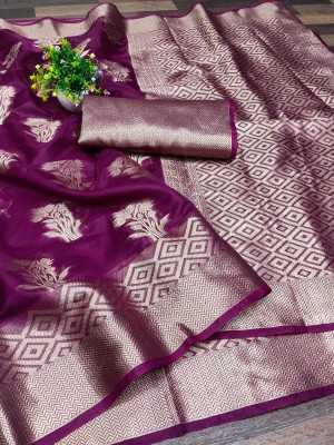 DHARM CREATION Self Design Banarasi Organza Saree(Purple)