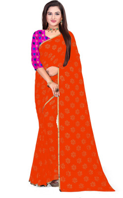 Aardiva Printed Daily Wear Chiffon Saree(Orange)