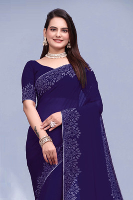 SHELDROM MART Embellished Bollywood Georgette Saree(Dark Blue)
