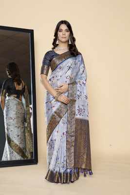 VASTRA VILLA Floral Print Bollywood Cotton Blend Saree(Multicolor)