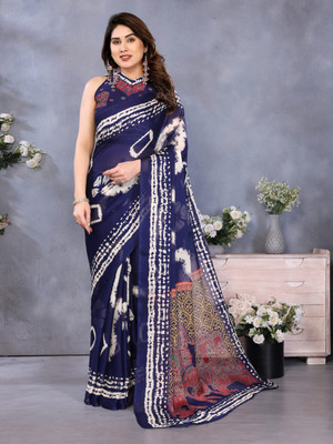 BilloRani Printed Bollywood Chiffon, Georgette Saree(Blue)