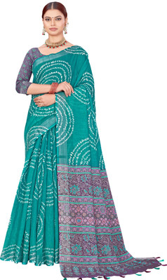 VEERVANI CREATION Printed Daily Wear Linen Saree(Green)
