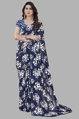 Moda Rapido Floral Print Daily Wear Georgette Saree(Blue)