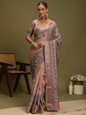 ANOUK Digital Print Hand Batik Satin, Silk Blend Saree(Purple)