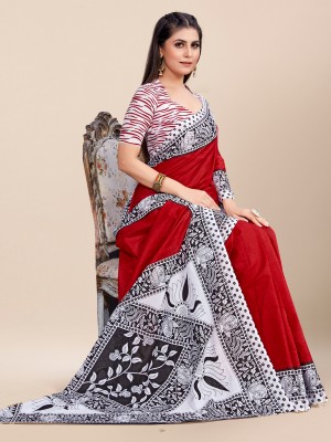 Sareemall Printed Daily Wear Cotton Blend Saree(Red)