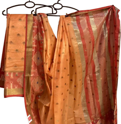 PUSHPA NX Women Ethnic Applique Bollywood Art Silk Saree(Beige)