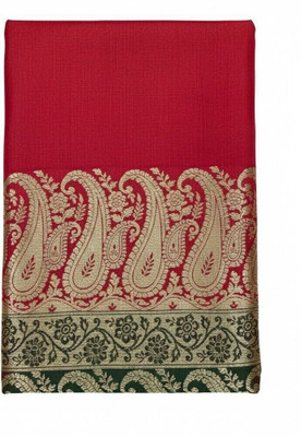 Arzoo kala textiles Temple Border, Woven, Self Design Banarasi Handloom Cotton Silk Saree(Pack of 2, Red)
