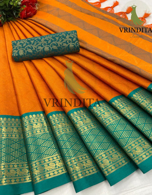 VRINDITA FASHION Woven Banarasi Art Silk, Cotton Silk Saree(Mustard)