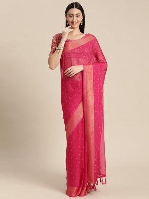 Divastri Polka Print Bollywood Chiffon Saree(Pink)